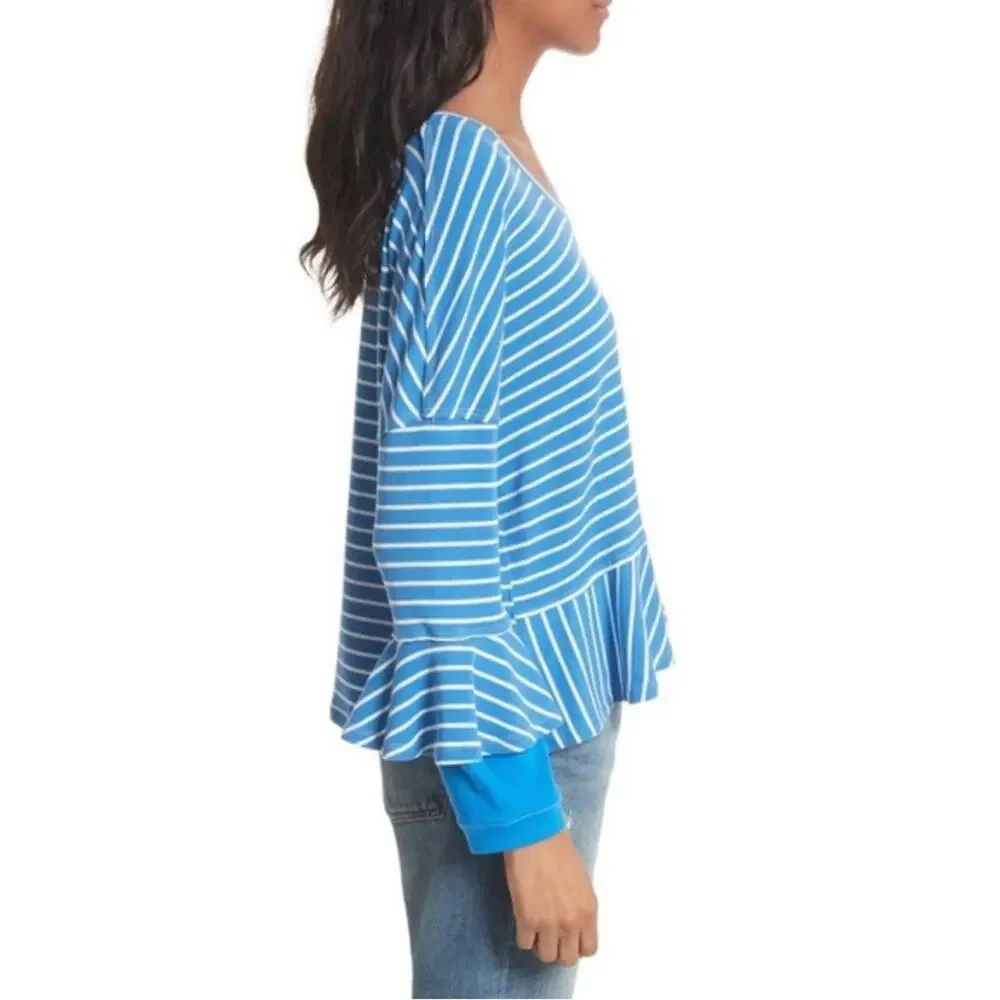 We the free, Free People Round About Blue and White Striped Top size medium